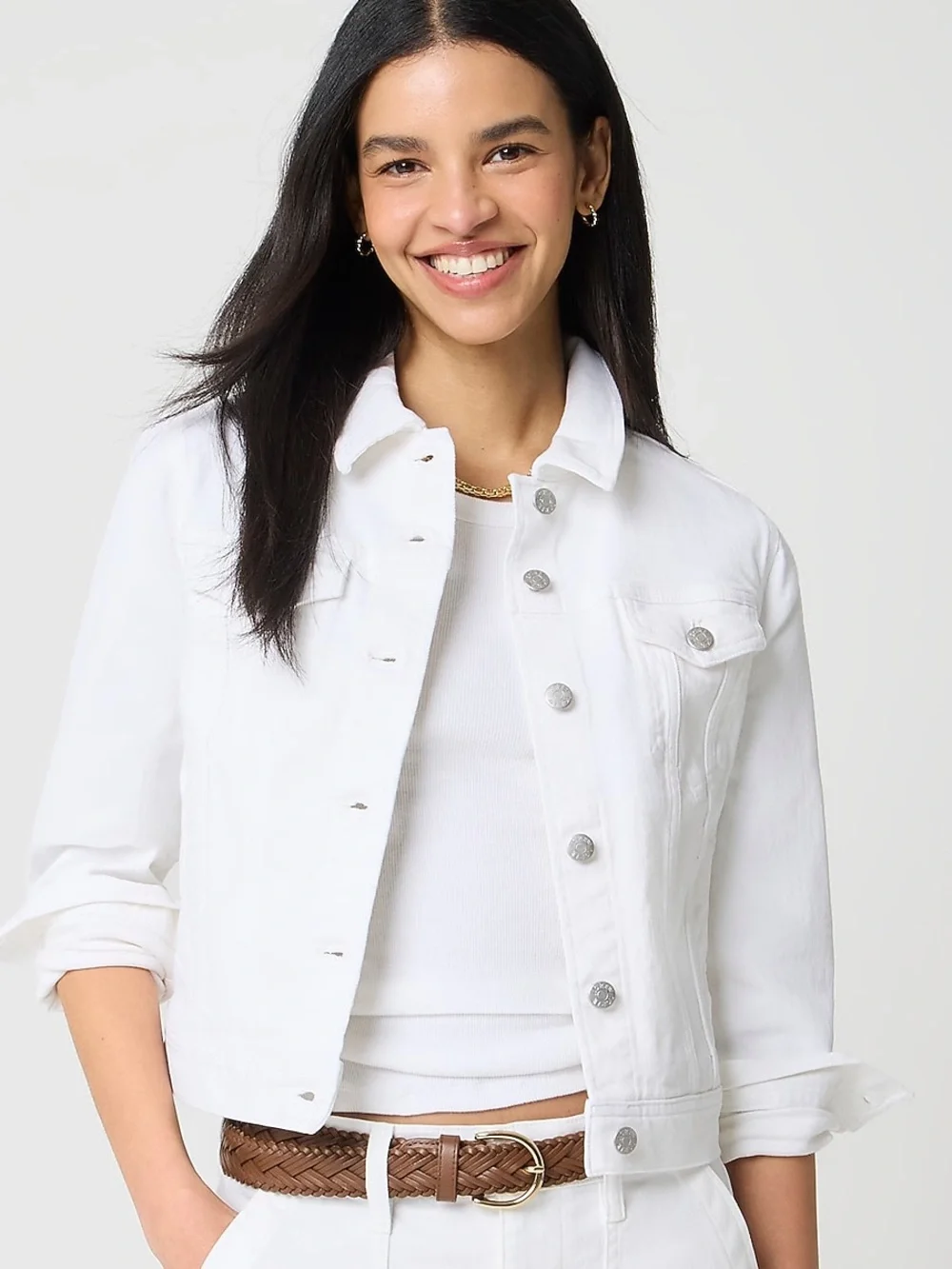 J.Crew White Denim Jacket Women’s XL Like New Classic Button Front